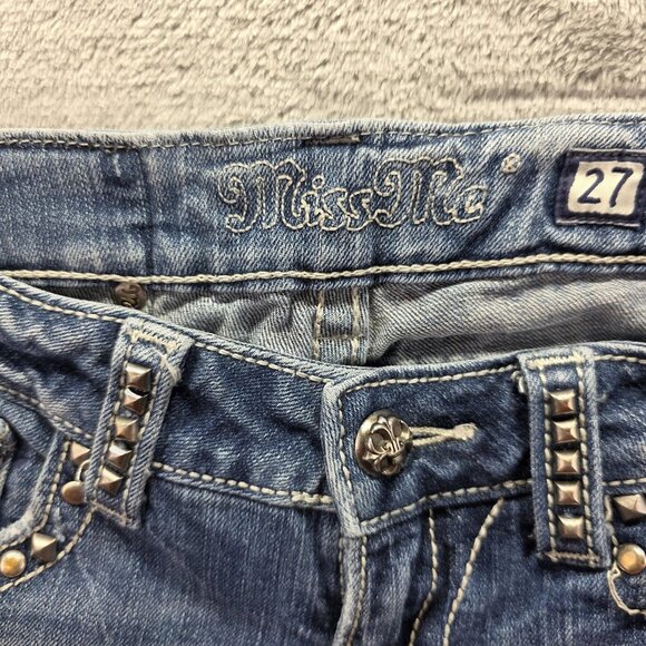 Miss Me Jeans Womens 27 Blue Bootcut Studded Flap Pocket Embellished Denim Pants - Picture 7 of 14
